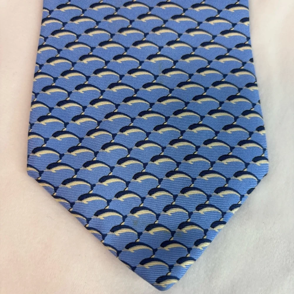 Brooks Brothers Makers Blue Dolphin Print Silk Tie